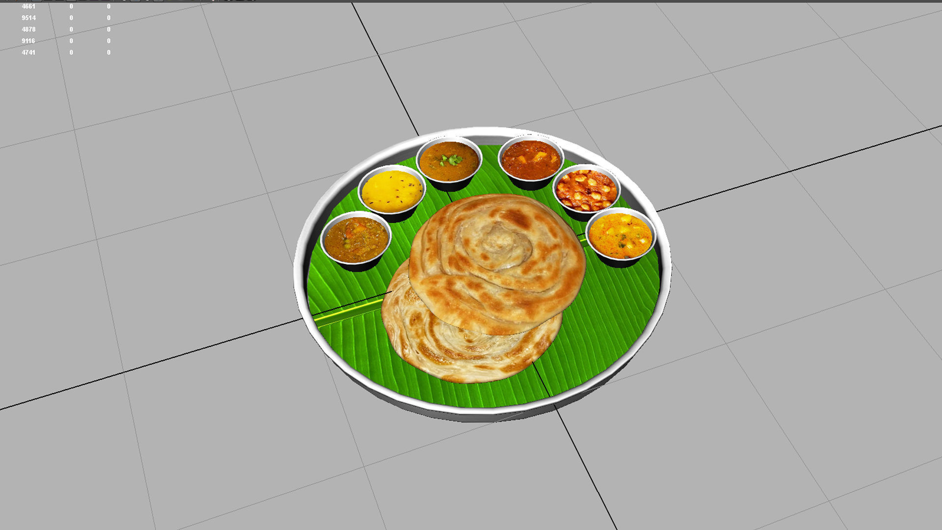 parotta 3d model plate of indian food on banana leaf 3D model_7