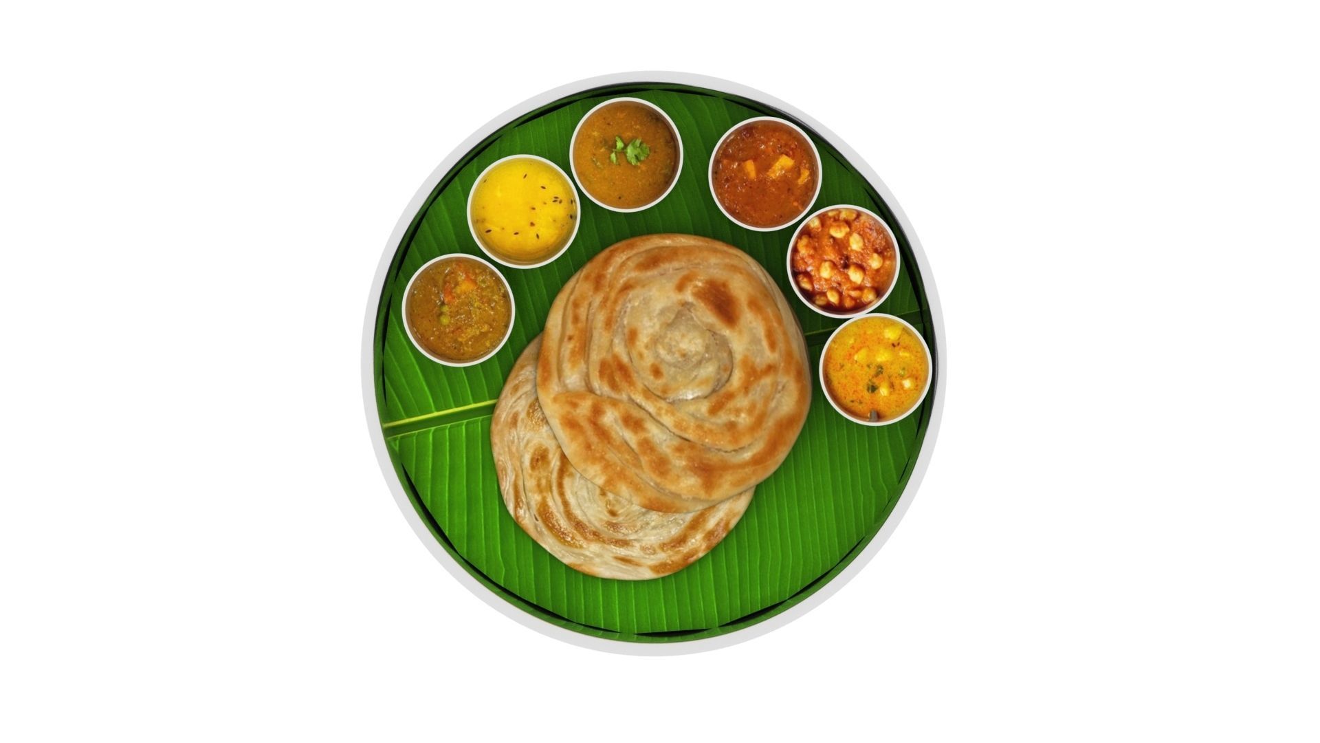 parotta 3d model plate of indian food on banana leaf 3D model_3