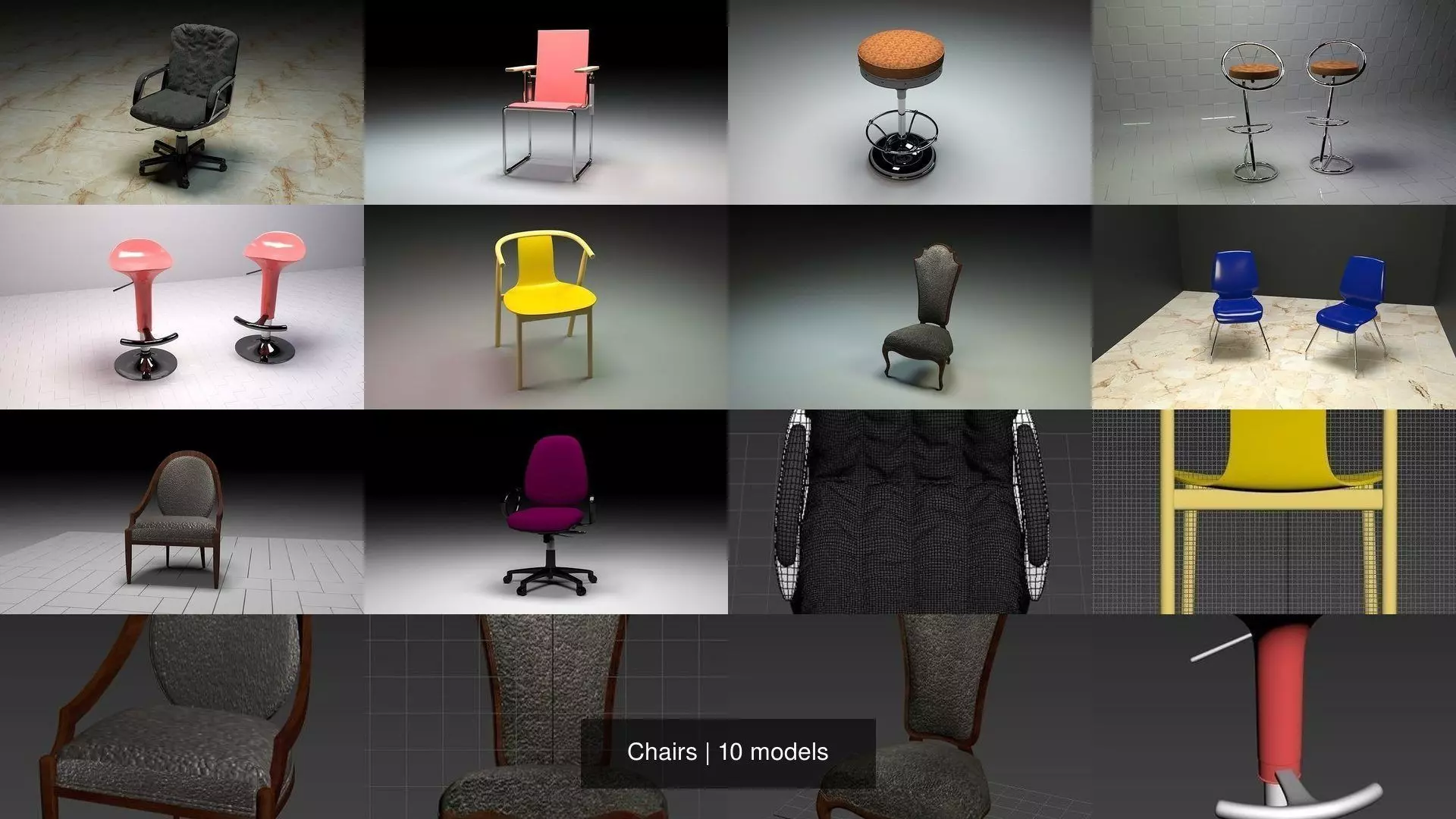 Chairs chair with seat and chrome frame 3D Model Collection_0