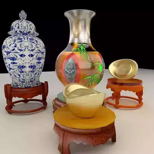 Chinese display stand with vase 