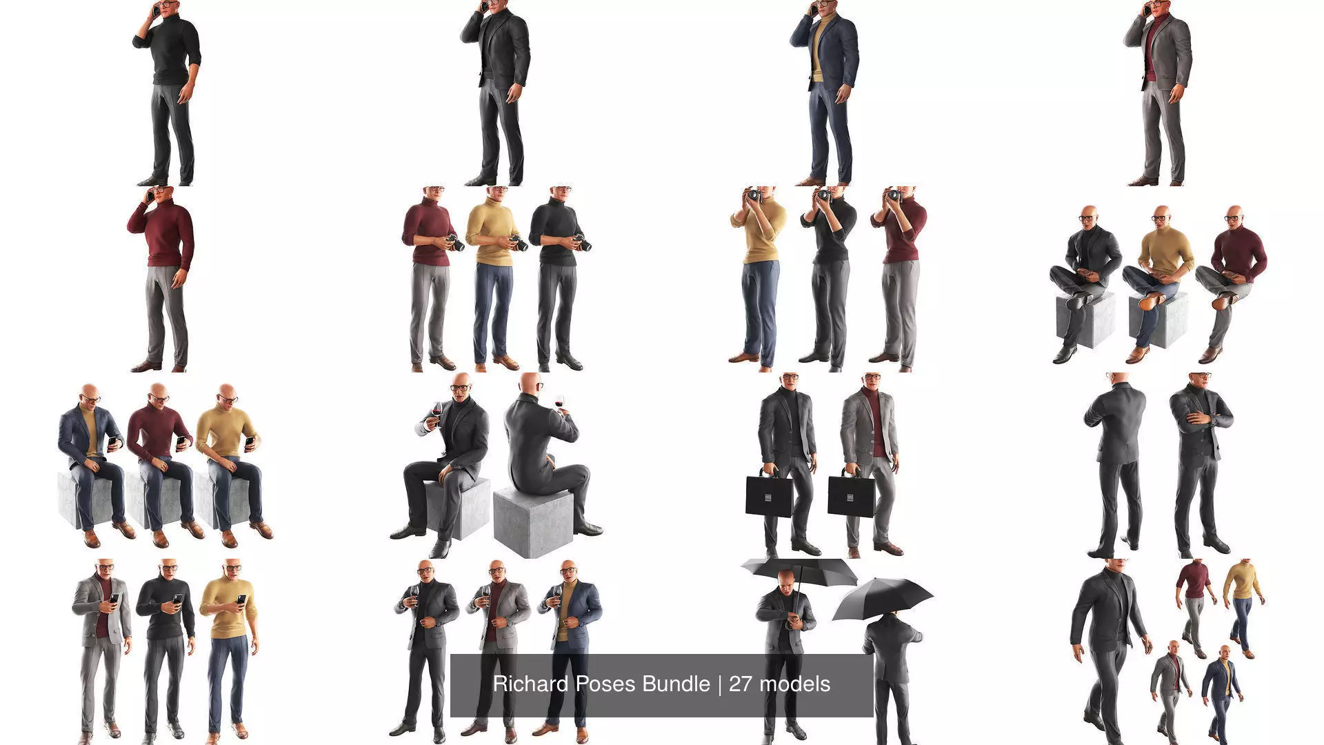 Richard Poses Bundle 3D Model Collection_0