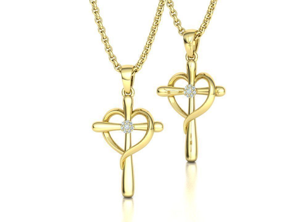 Diamond Cross Pendant 26mm Height Heart Cross 3dmodel  3D print model_5