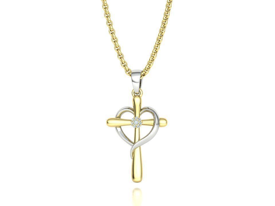 Diamond Cross Pendant 26mm Height Heart Cross 3dmodel  3D print model_26