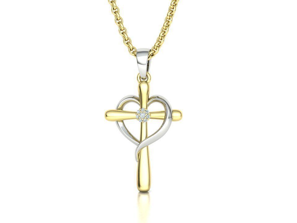 Diamond Cross Pendant 26mm Height Heart Cross 3dmodel  3D print model_7