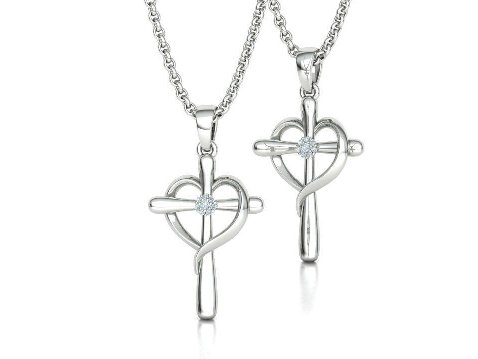 Diamond Cross Pendant 26mm Height Heart Cross 3dmodel  3D print model_6
