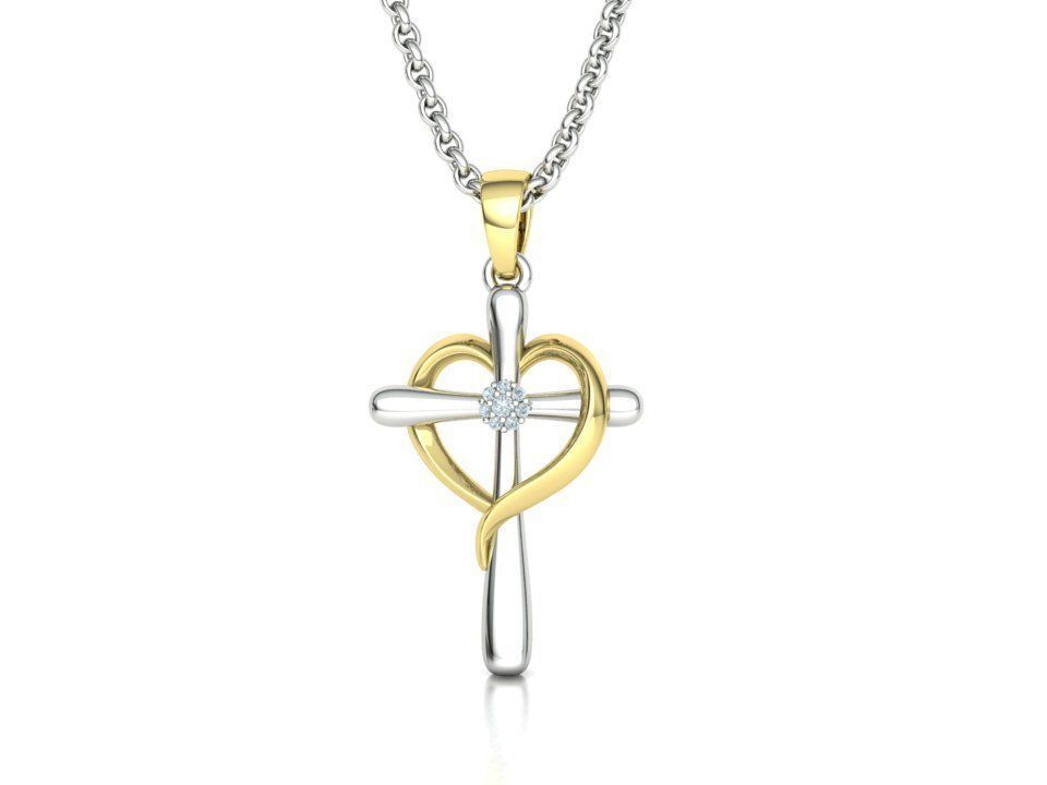 Diamond Cross Pendant 26mm Height Heart Cross 3dmodel  3D print model_9