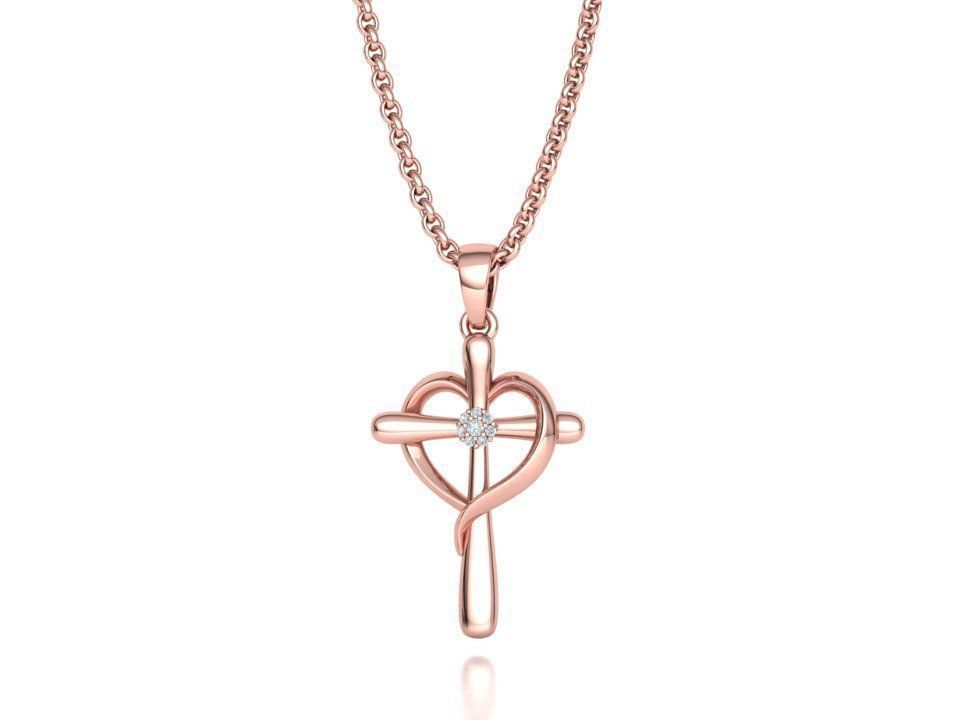 Diamond Cross Pendant 26mm Height Heart Cross 3dmodel  3D print model_28