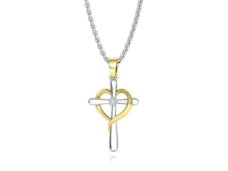 Diamond Cross Pendant 26mm Height Heart Cross 3dmodel  3D print model_24