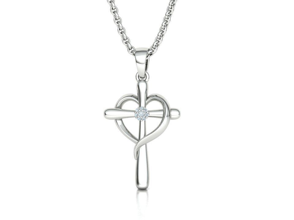 Diamond Cross Pendant 26mm Height Heart Cross 3dmodel  3D print model_12