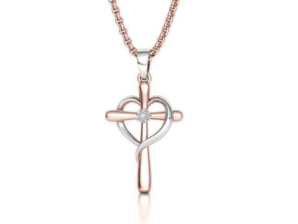 Diamond Cross Pendant 26mm Height Heart Cross 3dmodel  3D print model_8