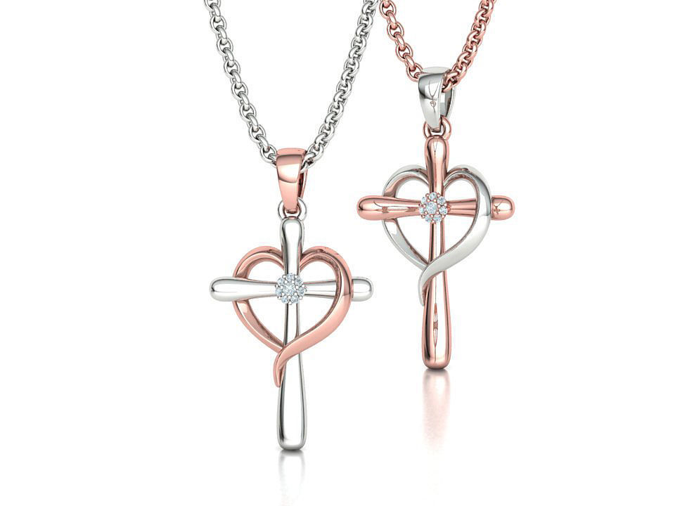 Diamond Cross Pendant 26mm Height Heart Cross 3dmodel  3D print model_2