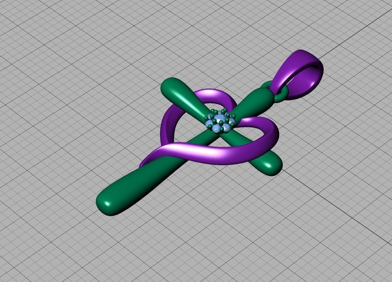 Diamond Cross Pendant 26mm Height Heart Cross 3dmodel  3D print model_19