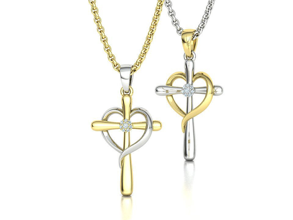 Diamond Cross Pendant 26mm Height Heart Cross 3dmodel  3D print model_3