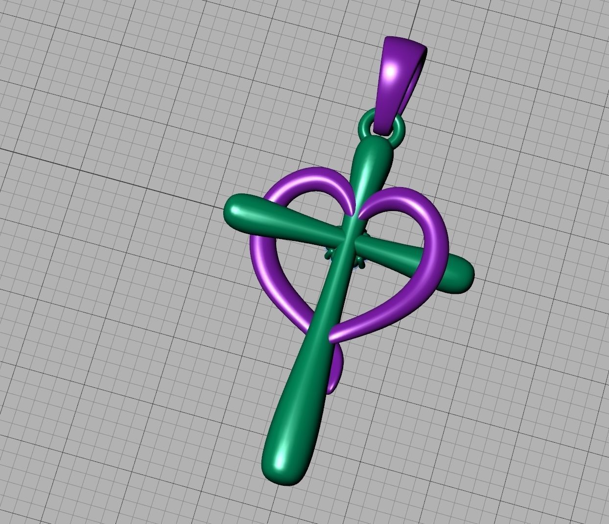 Diamond Cross Pendant 26mm Height Heart Cross 3dmodel  3D print model_20
