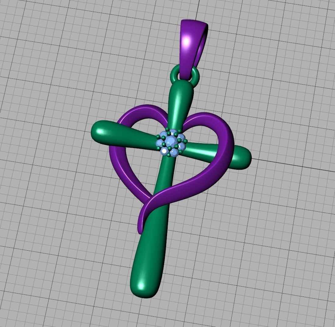 Diamond Cross Pendant 26mm Height Heart Cross 3dmodel  3D print model_18