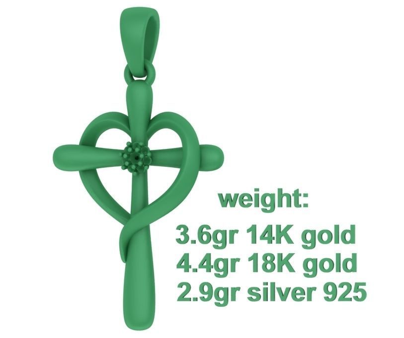 Diamond Cross Pendant 26mm Height Heart Cross 3dmodel  3D print model_14