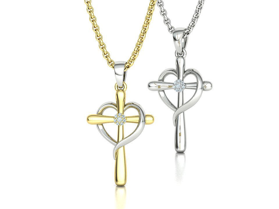 Diamond Cross Pendant 26mm Height Heart Cross 3dmodel  3D print model_1