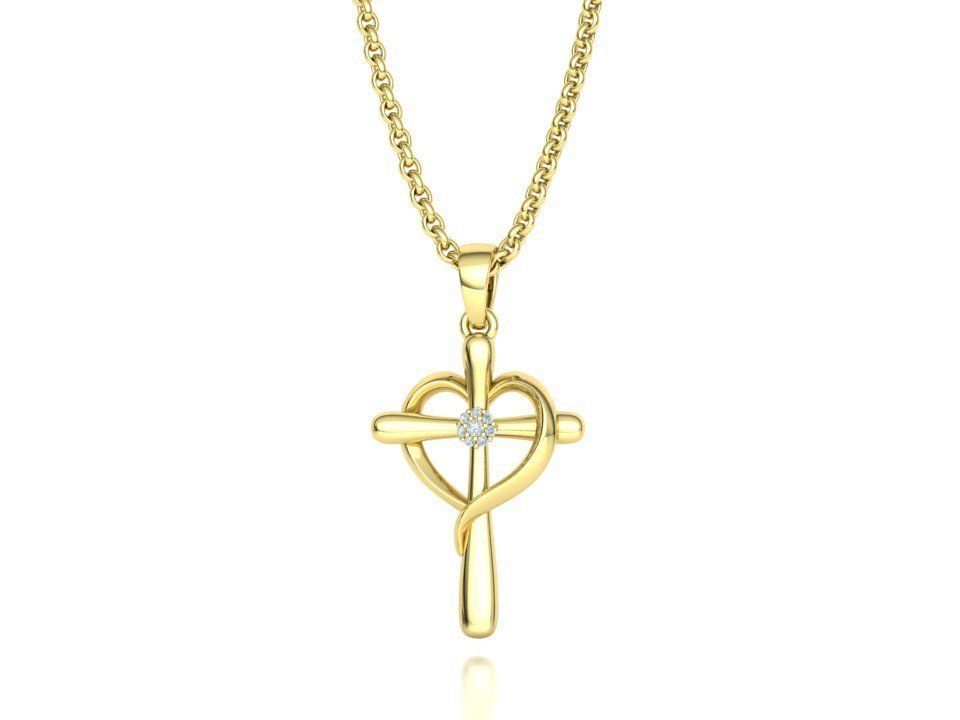 Diamond Cross Pendant 26mm Height Heart Cross 3dmodel  3D print model_29