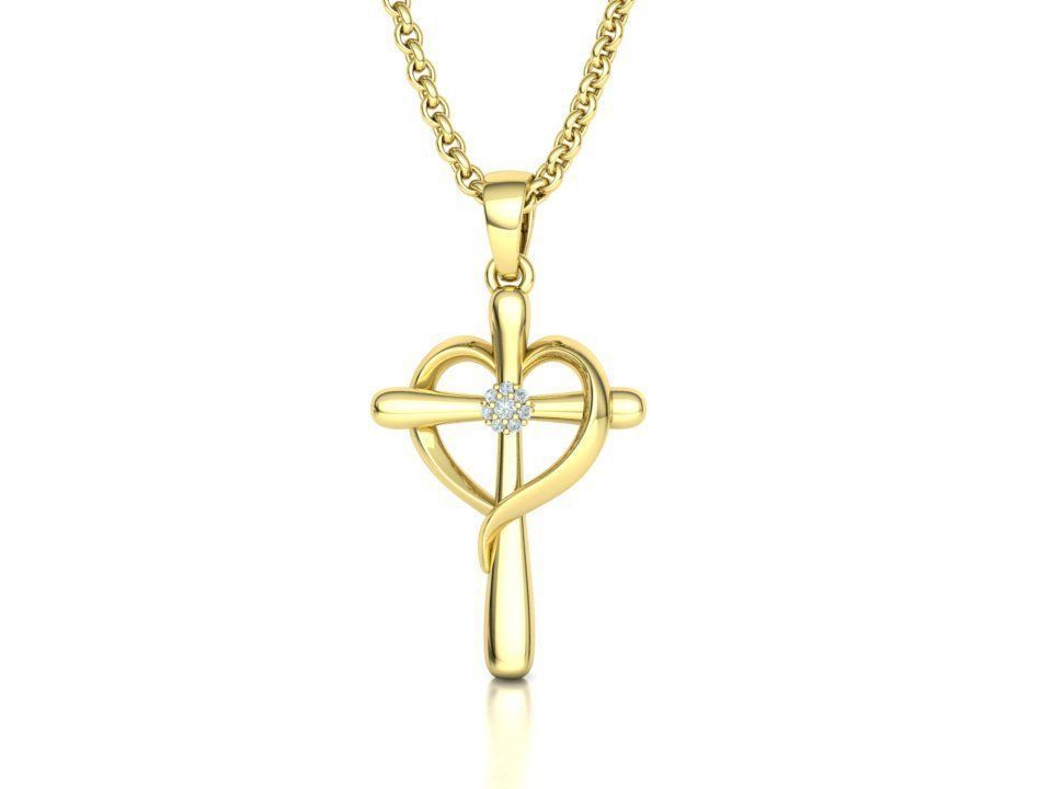 Diamond Cross Pendant 26mm Height Heart Cross 3dmodel  3D print model_11
