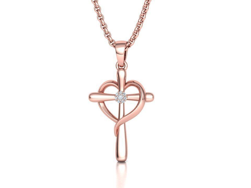 Diamond Cross Pendant 26mm Height Heart Cross 3dmodel  3D print model_10