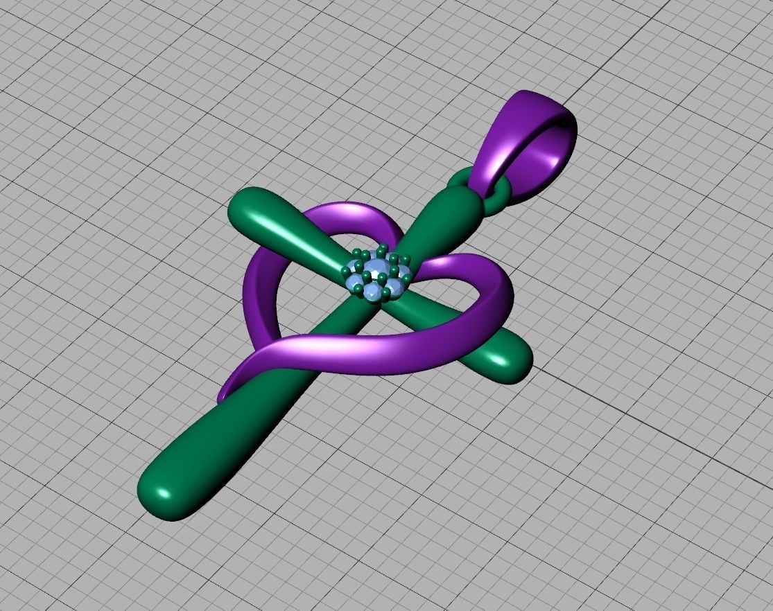 Diamond Cross Pendant 26mm Height Heart Cross 3dmodel  3D print model_23