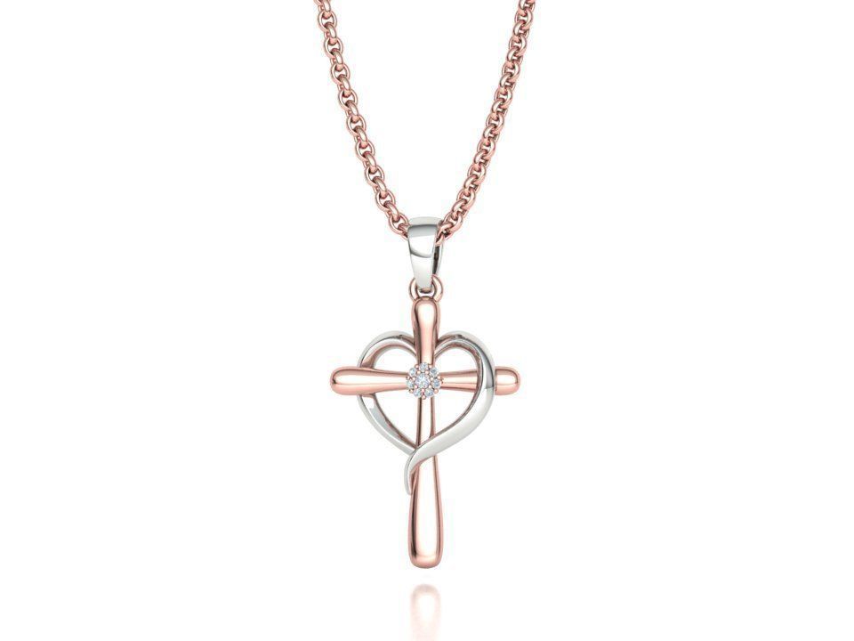 Diamond Cross Pendant 26mm Height Heart Cross 3dmodel  3D print model_27