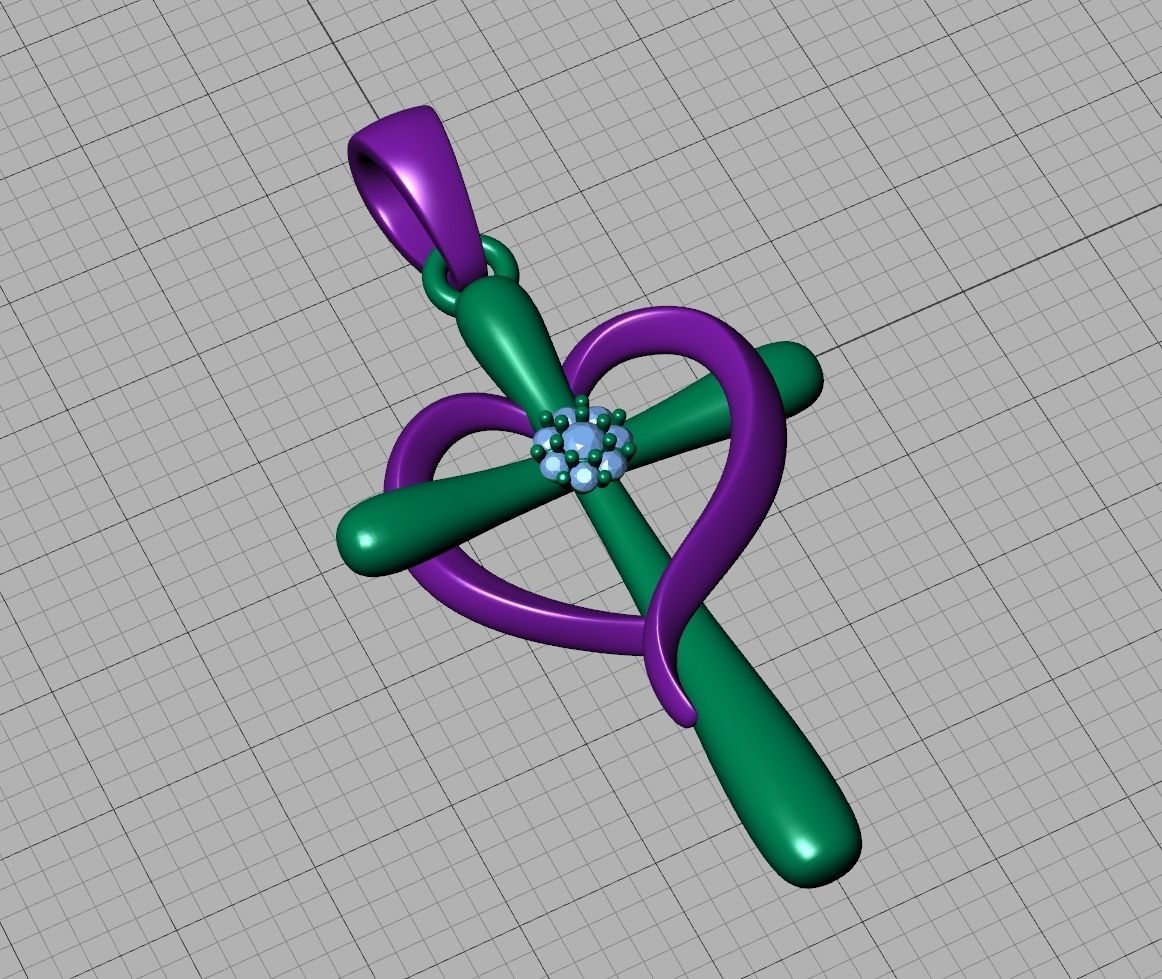Diamond Cross Pendant 26mm Height Heart Cross 3dmodel  3D print model_21