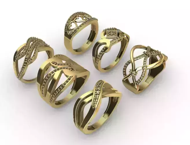 6 units Ring Woman Lady Anillo dama  3D print model