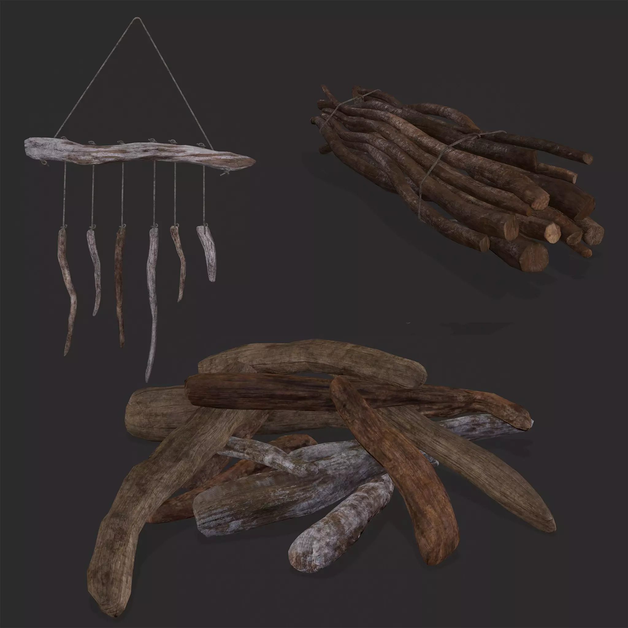 Driftwood Ornament and Stick Pile 3D Model Collection_0