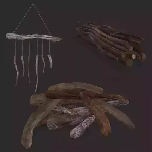 Driftwood Ornament and Stick Pile 3D Model Collection