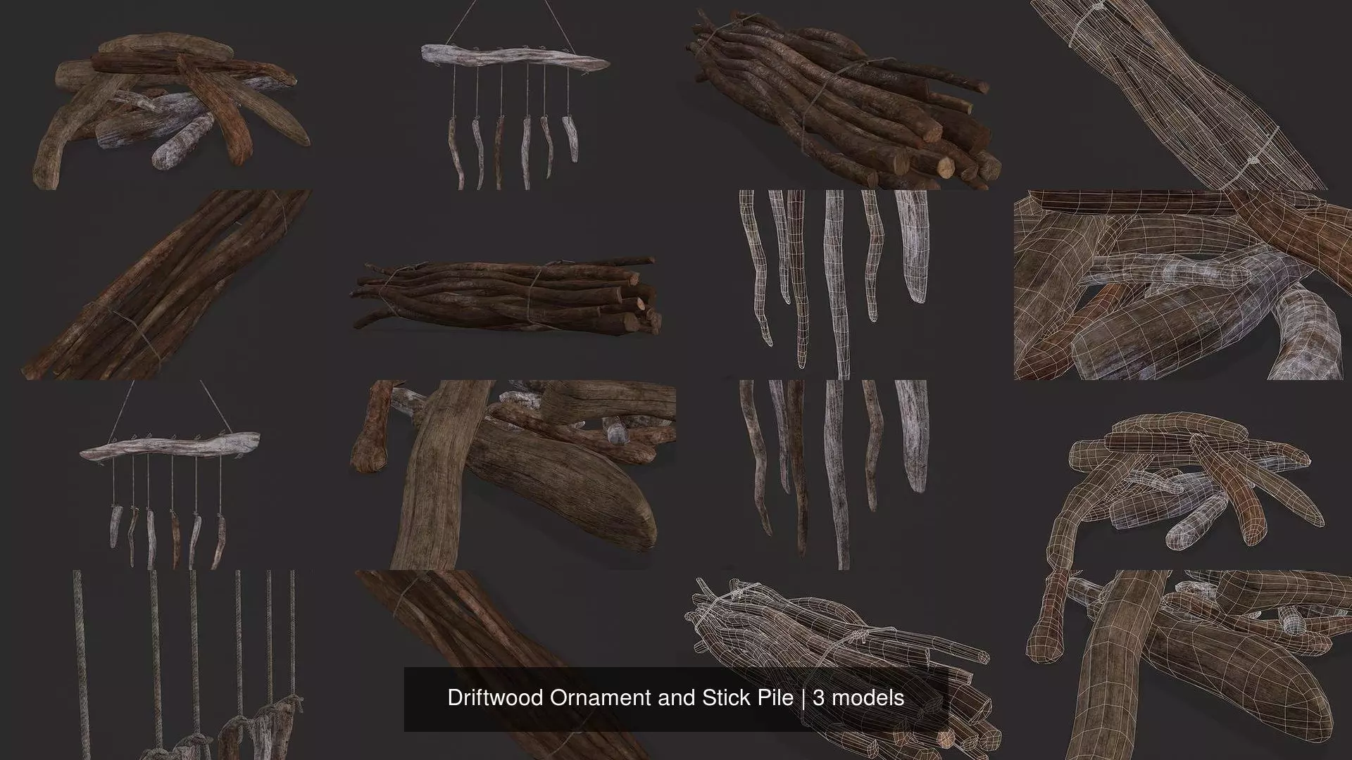 Driftwood Ornament and Stick Pile 3D Model Collection_4