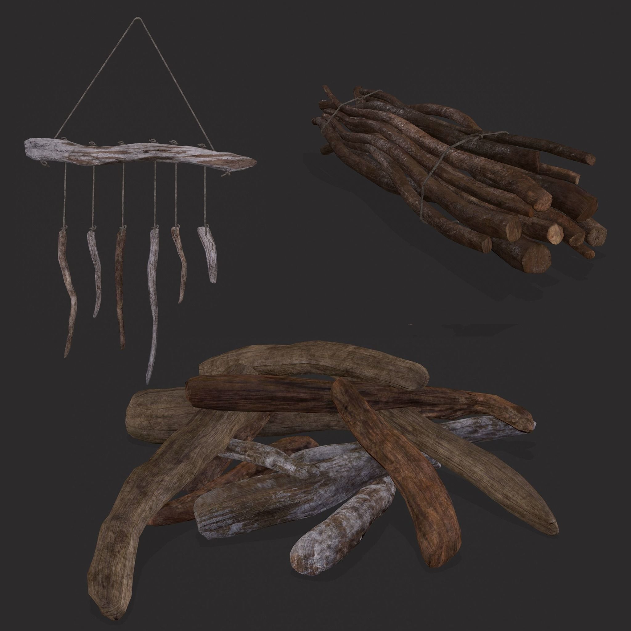 Driftwood Ornament and Stick Pile 3D Model Collection_13