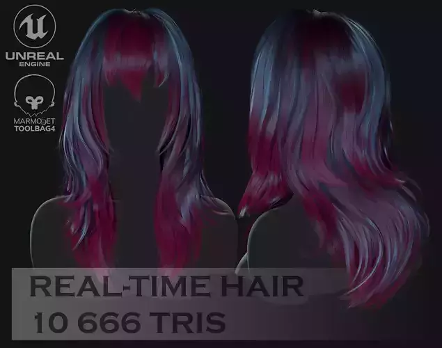 Game ready - long stylize hairstyle Low-poly 3D model