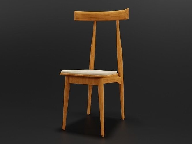 Mid-Century Wooden Dining Chair Low-poly 3D model
