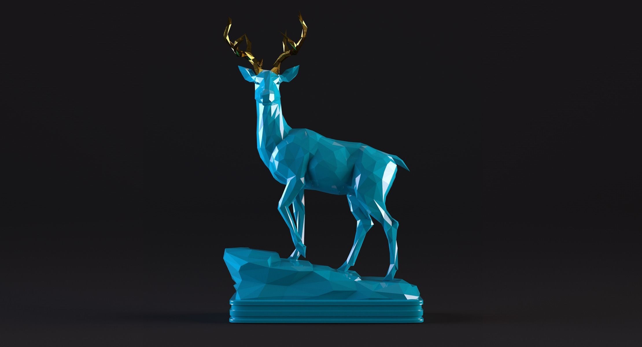 Deer LowPoly statue 3D print model_10