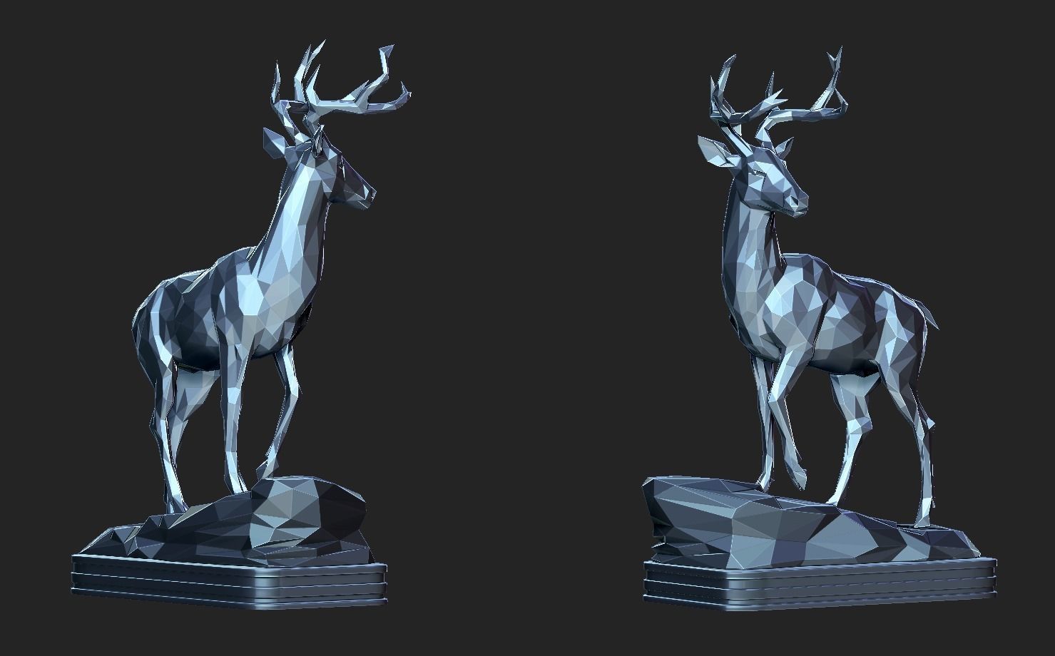 Deer LowPoly statue 3D print model_12
