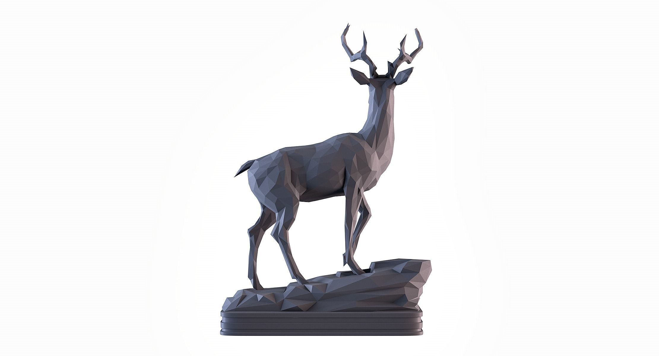 Deer LowPoly statue 3D print model_5