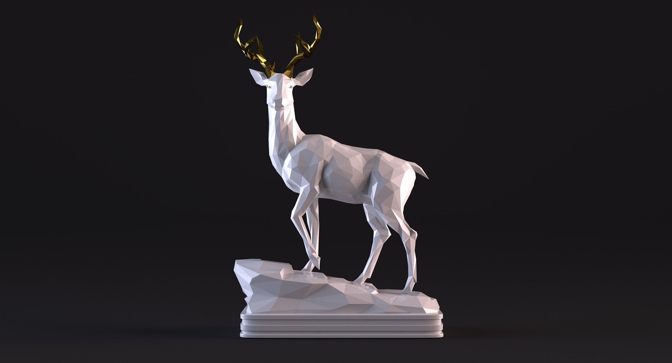Deer LowPoly statue 3D print model_9