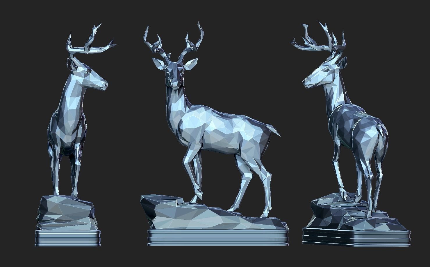 Deer LowPoly statue 3D print model_11