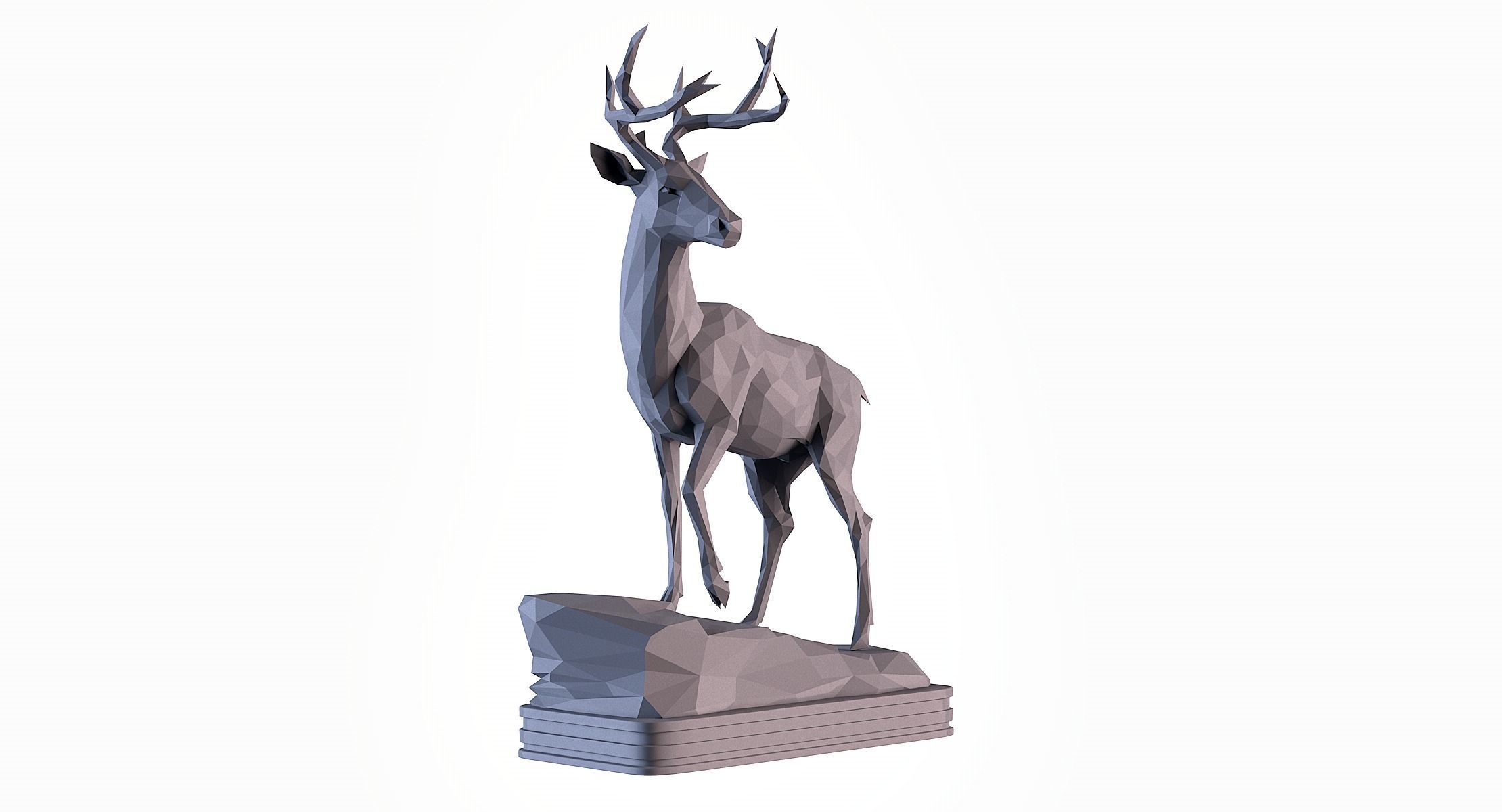Deer LowPoly statue 3D print model_2