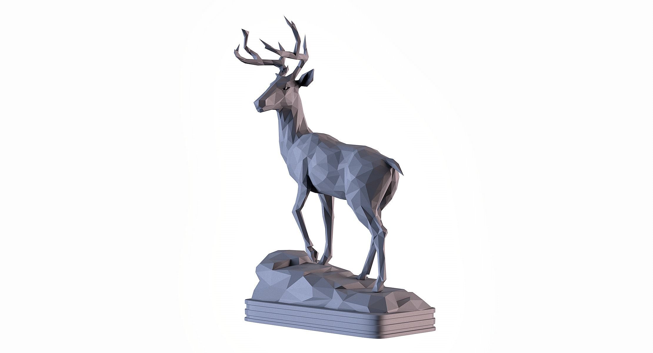 Deer LowPoly statue 3D print model_8
