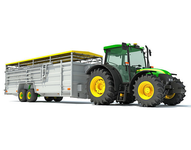 Tractor with Cattle Transporter Trailer 3D model