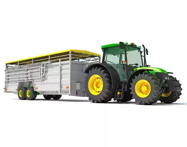 Tractor with Cattle Transporter Trailer 3D model