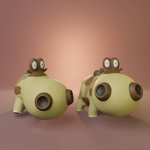 Pokemon -  Hippopotas with 2 different poses 3D print model