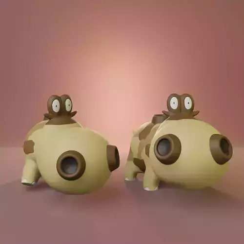 Pokemon -  Hippopotas with 2 different poses 3D print model