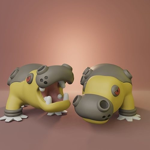 Pokemon - Hippowdon with 2 different poses 3D print model