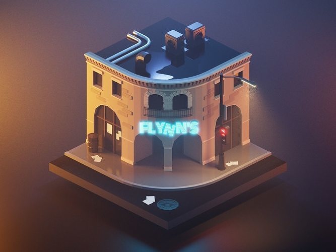 tron-flynns low poly model render in blender Low-poly 3D model