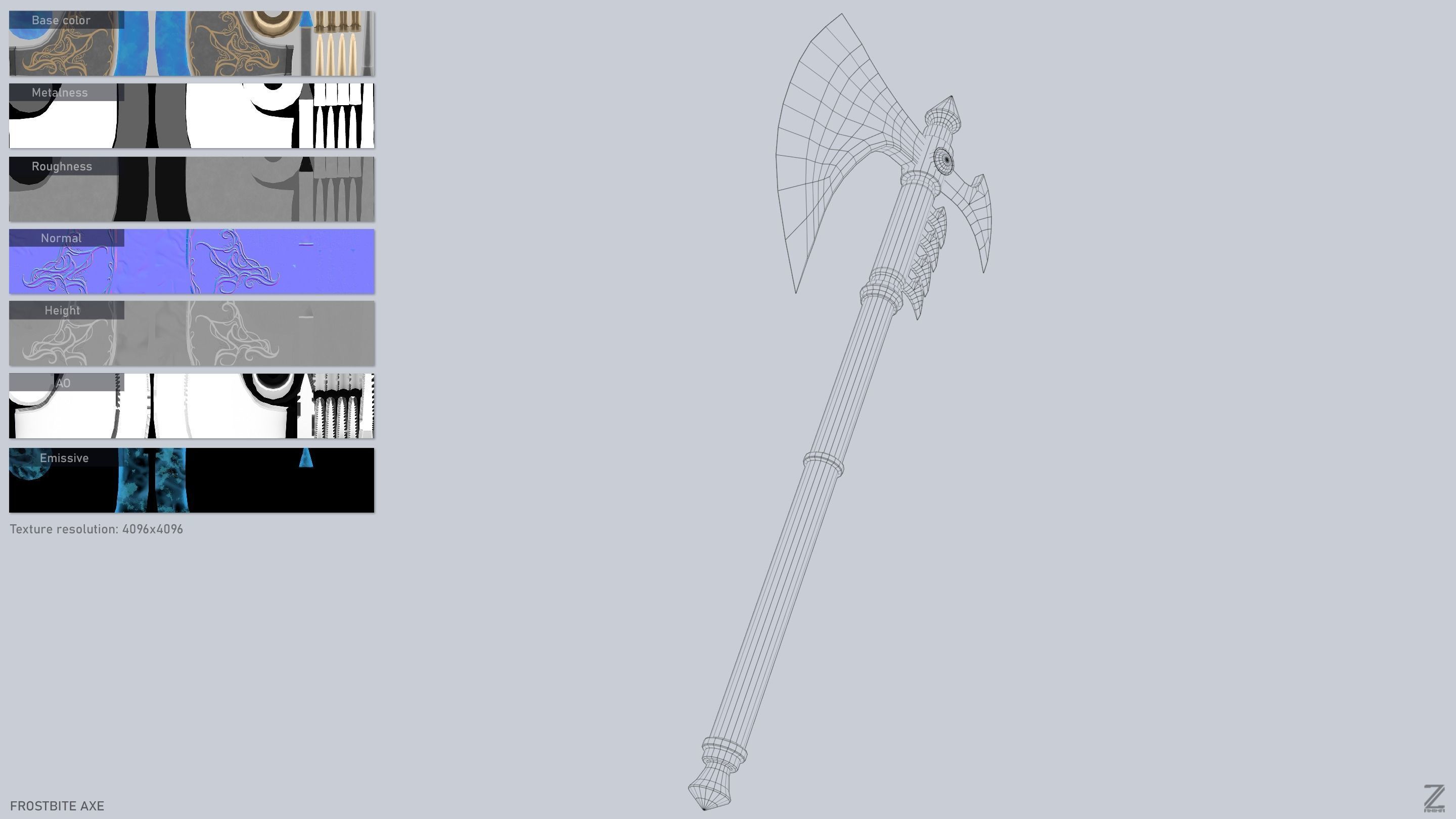 Frostbite axe Low-poly 3D model_3