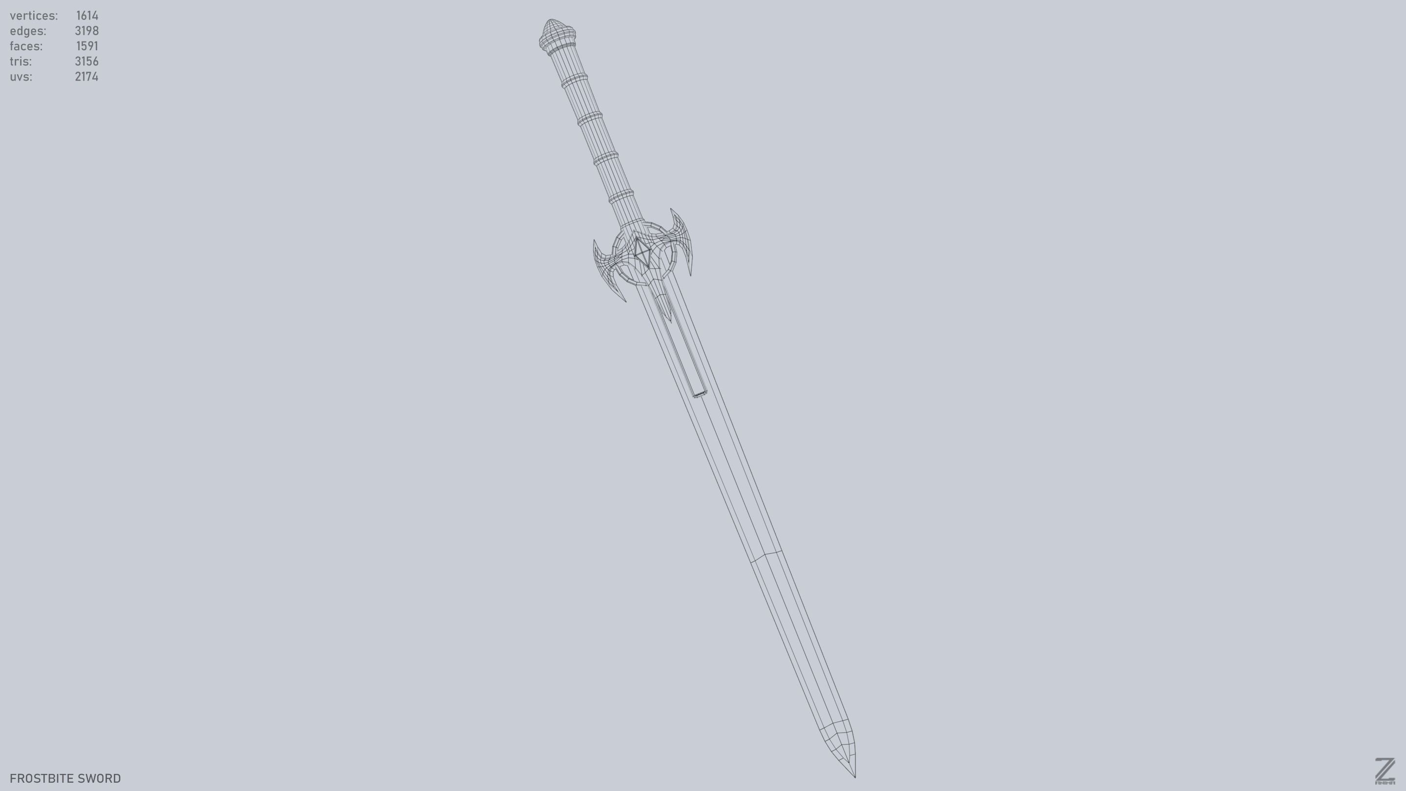 Frostbite sword Low-poly 3D model_12