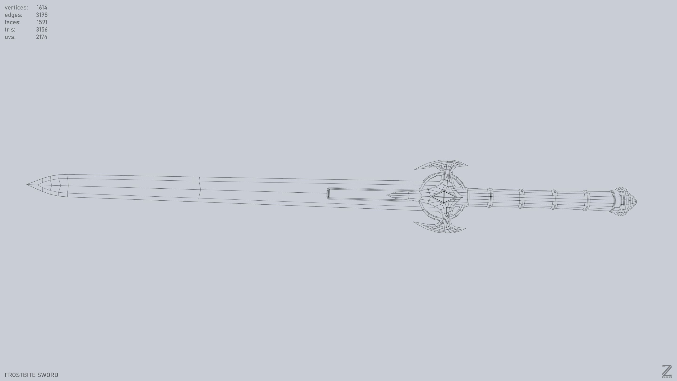 Frostbite sword Low-poly 3D model_14